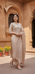 Elegant Beige Embroidered Salwar Kameez Set
