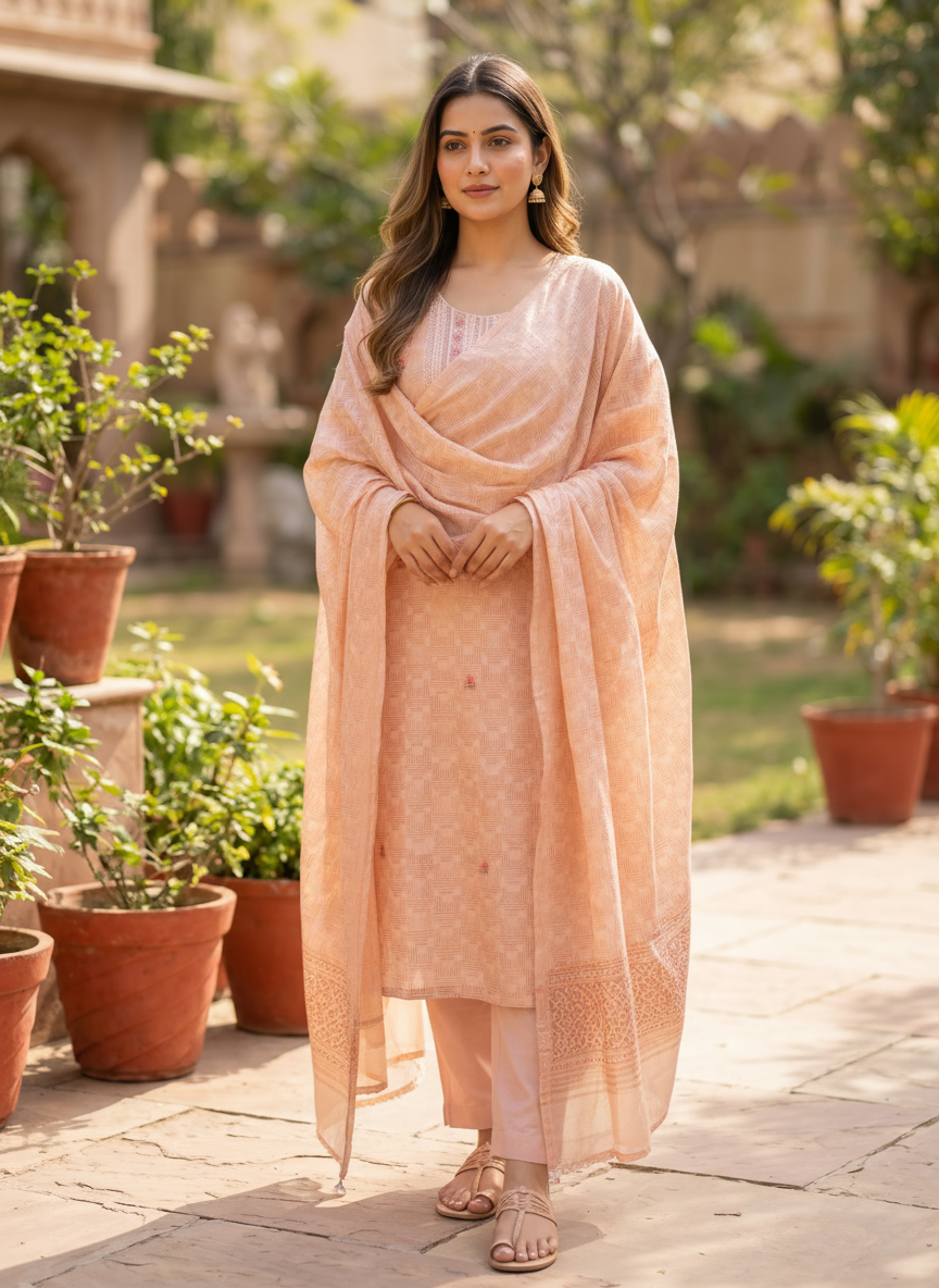 Elegant Peach Embroidered Salwar Kameez Set