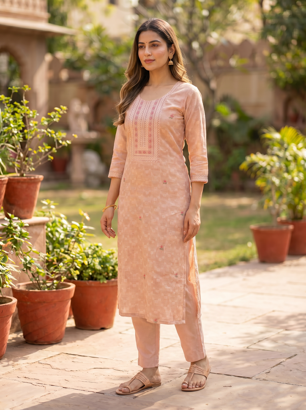 Elegant Peach Embroidered Salwar Kameez Set