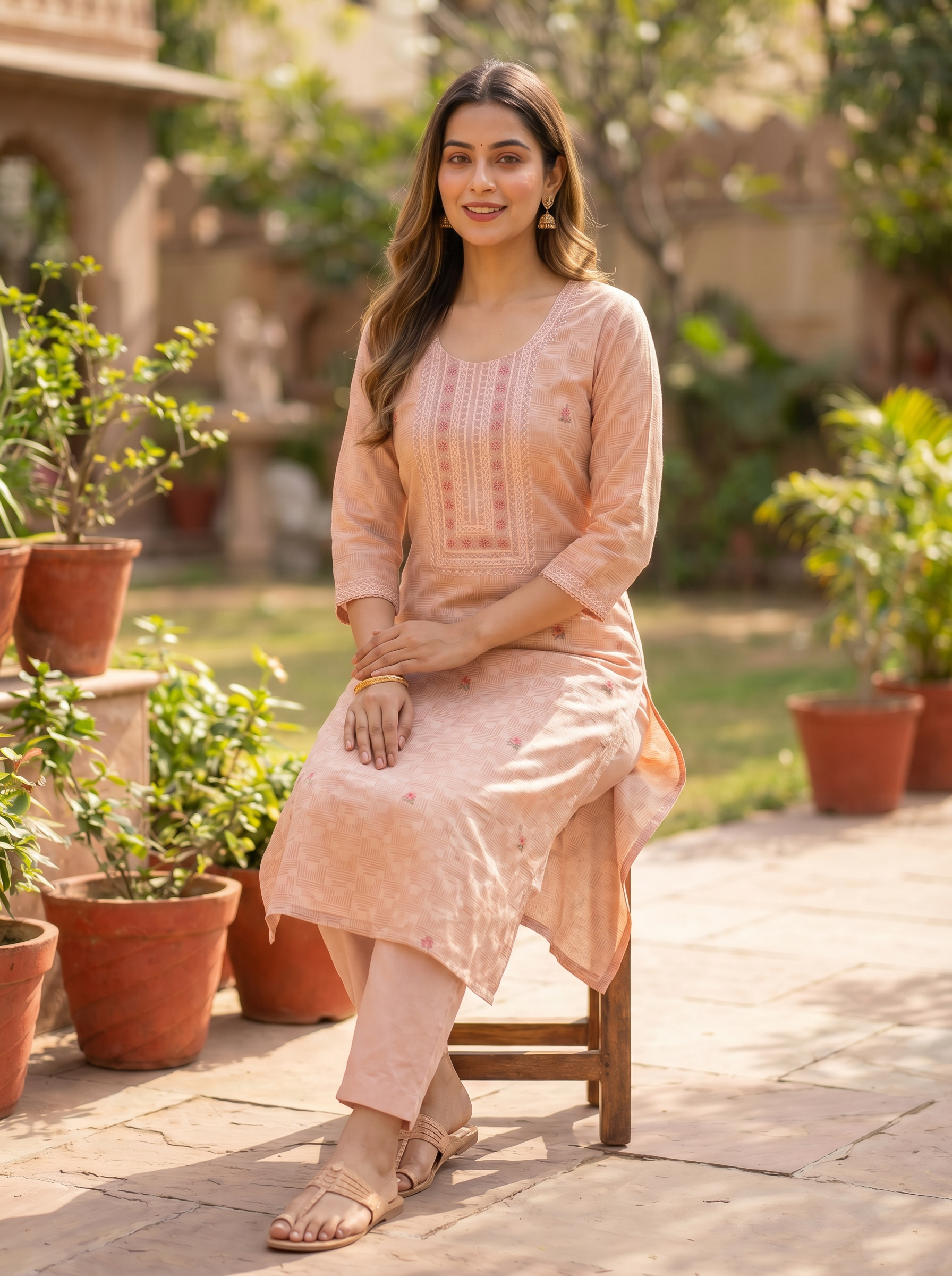 Elegant Peach Embroidered Salwar Kameez Set