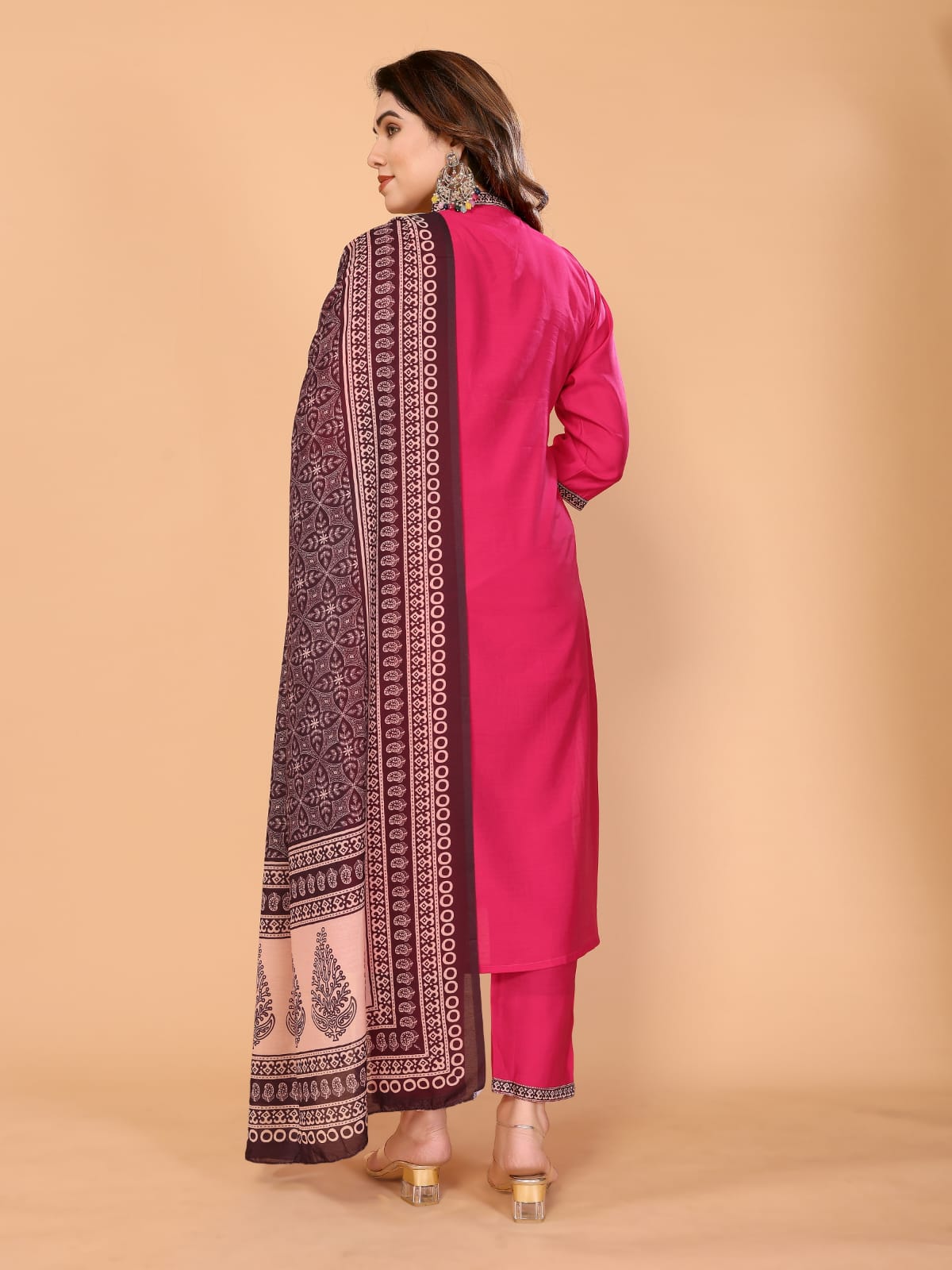 Elegant Magenta Embroidered Salwar Kameez Set with Printed Dupatta